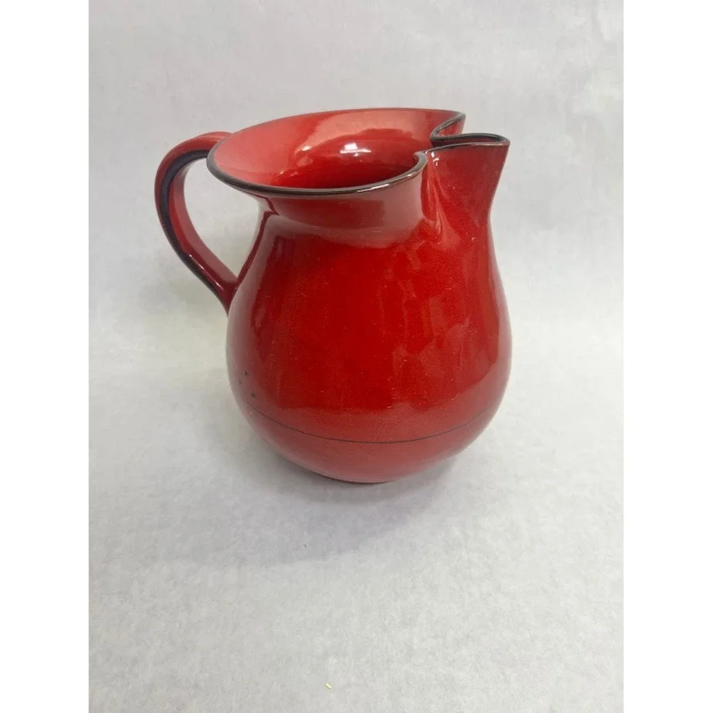 Handmade Red Glazed Ceramic Pitcher Pinched Spout Signed M Ro Studio Pottery